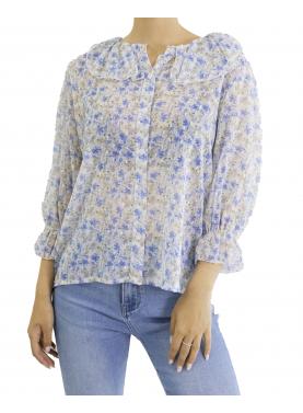 Camicia fantasia con volant e bottoni 